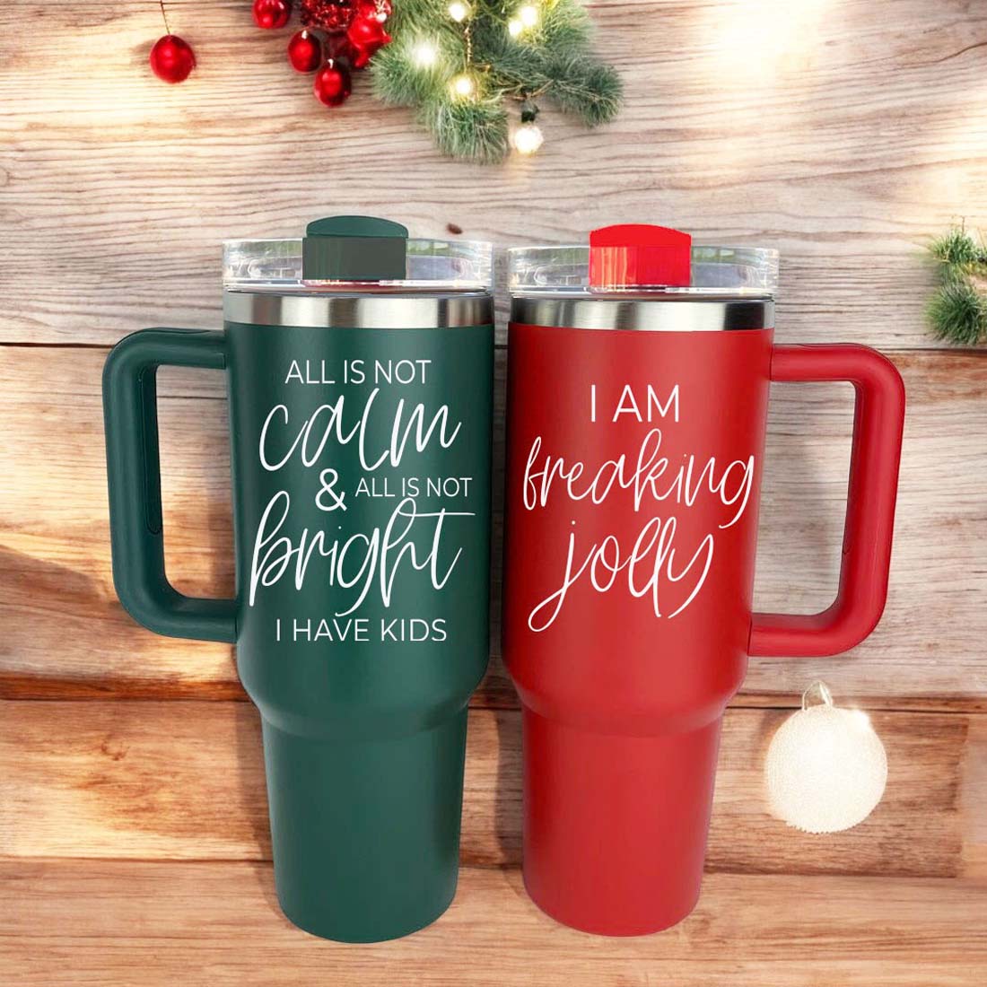40oz Insulated Tumbler With Handle Lid And Straw Mama's Little Helper Red