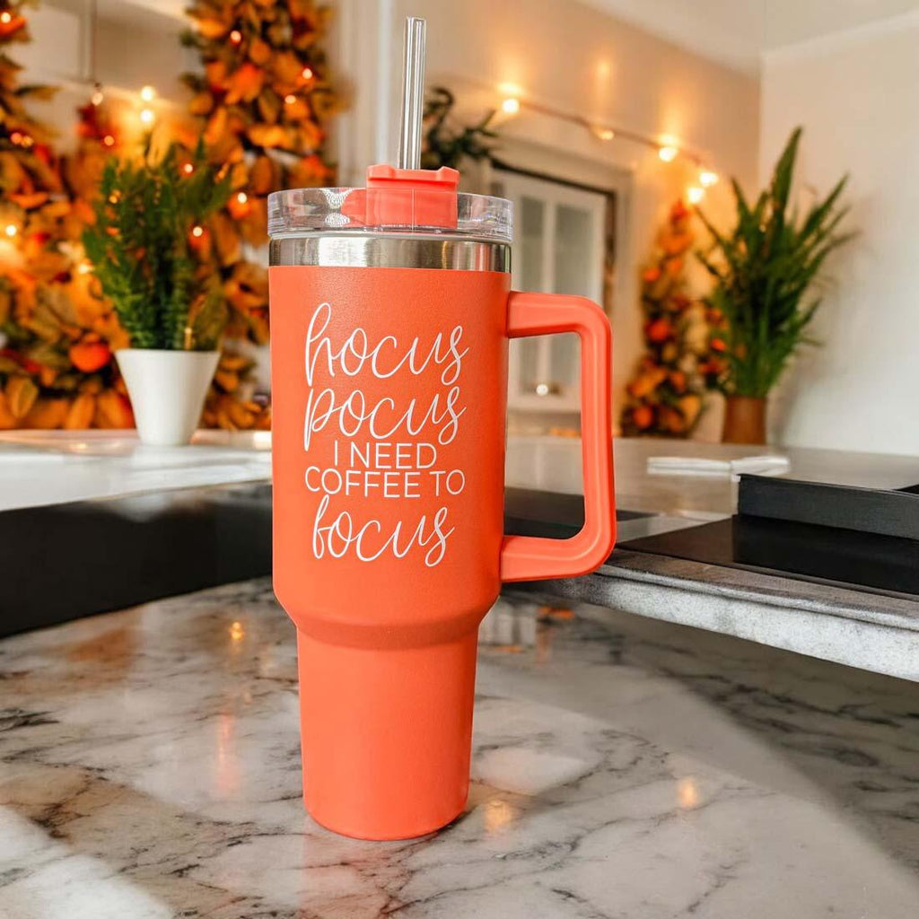 40oz Orange Insulated Tumbler Autumn Leaves Pumpkin Travel Cup Double Wall
