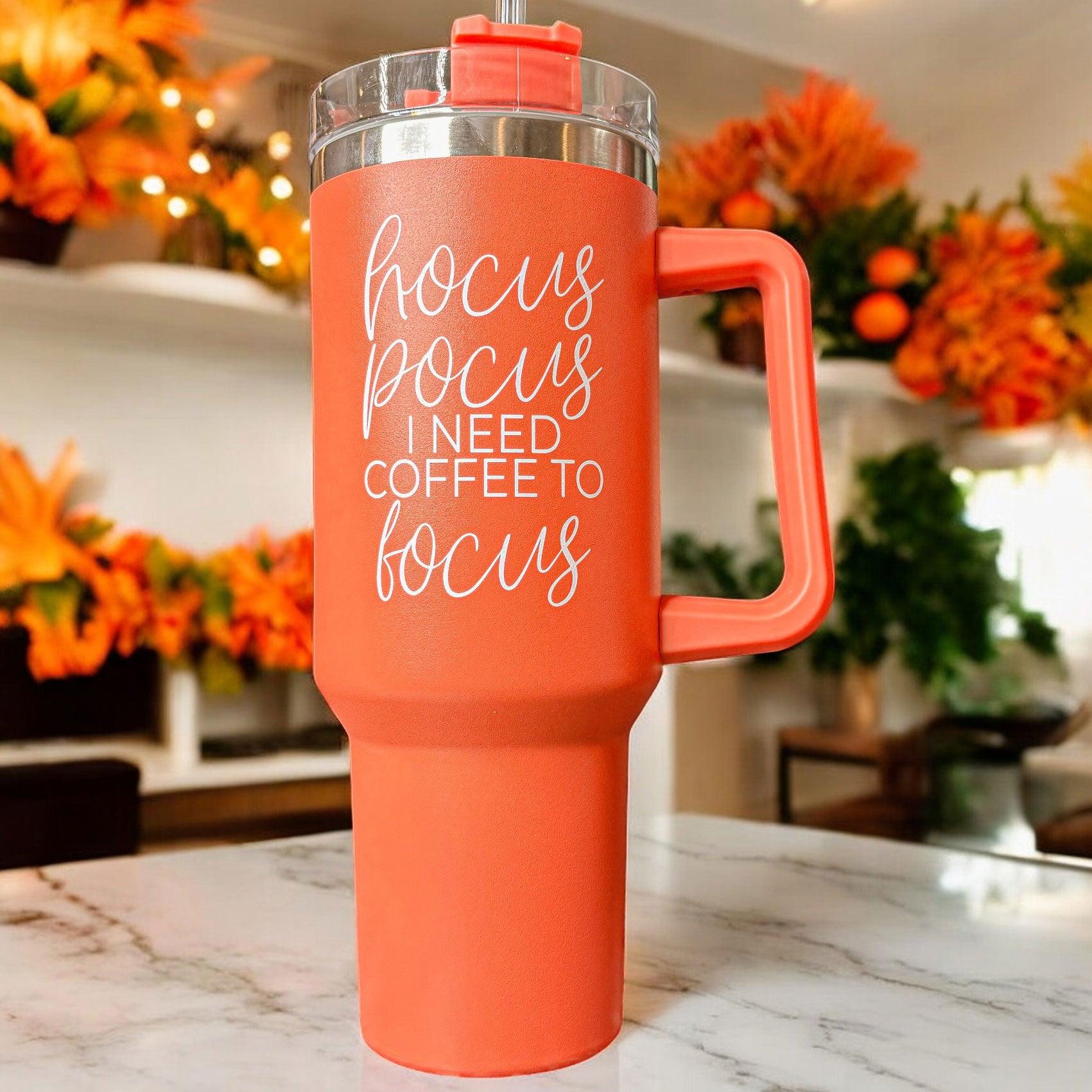 40oz Orange Insulated Tumbler Autumn Leaves Pumpkin Travel Cup Double Wall