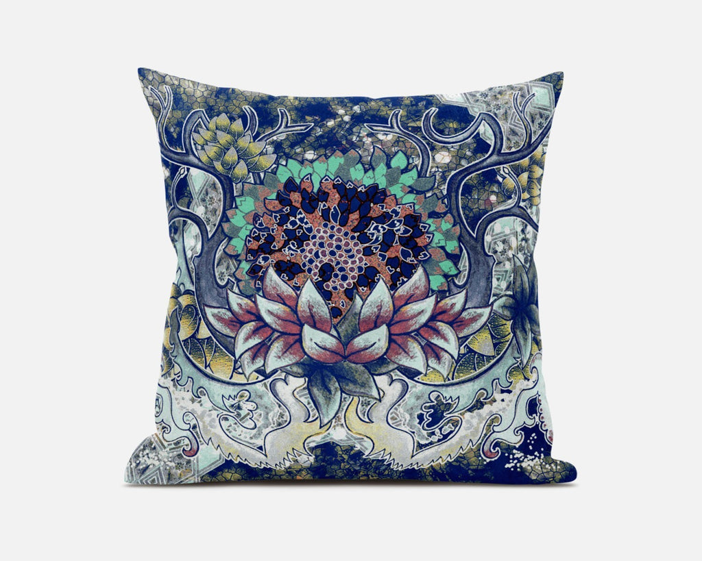 20" Blue Aqua Flower Bloom Suede Throw Pillow