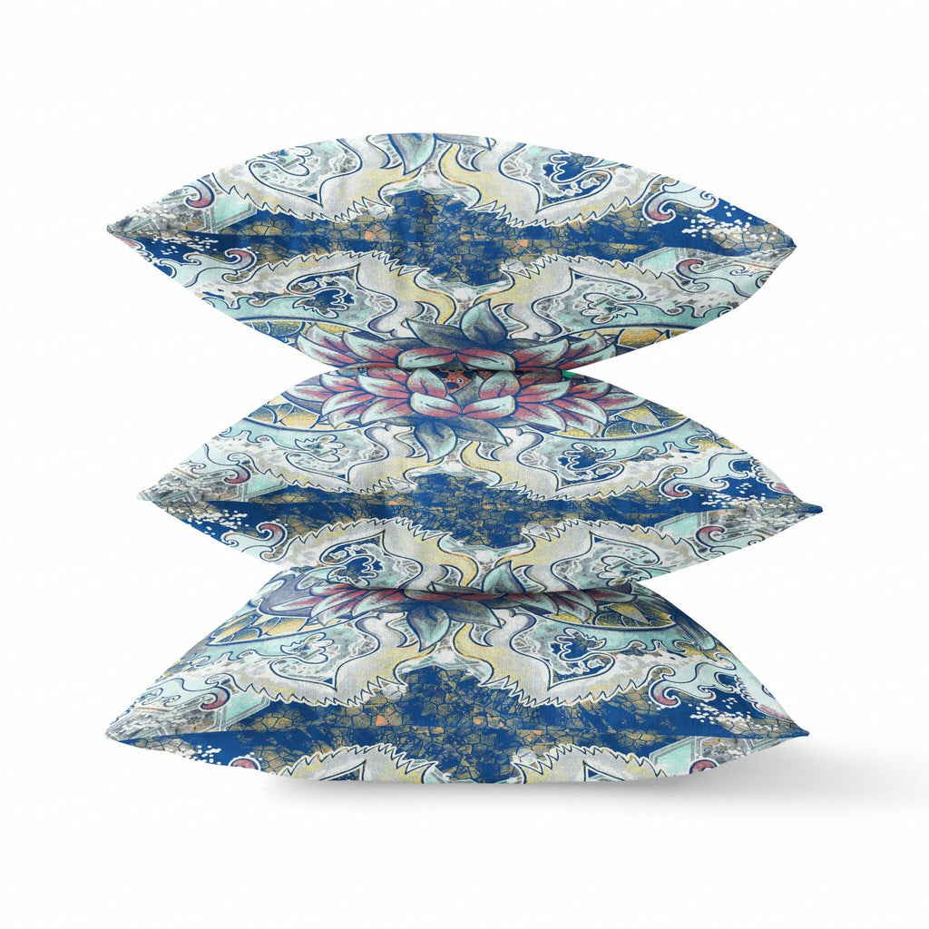 20" Blue Aqua Flower Bloom Suede Throw Pillow