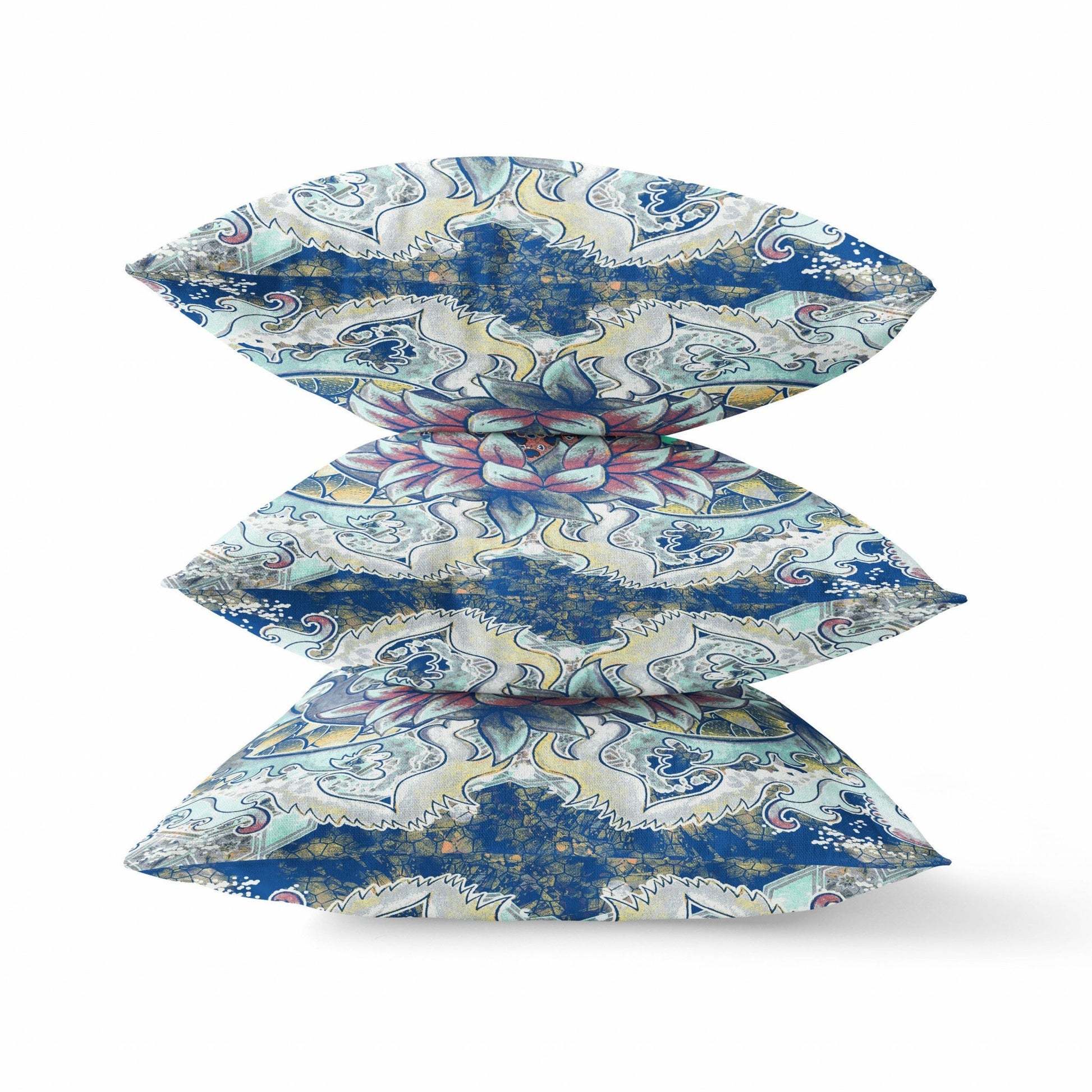 20" Blue Aqua Flower Bloom Suede Throw Pillow