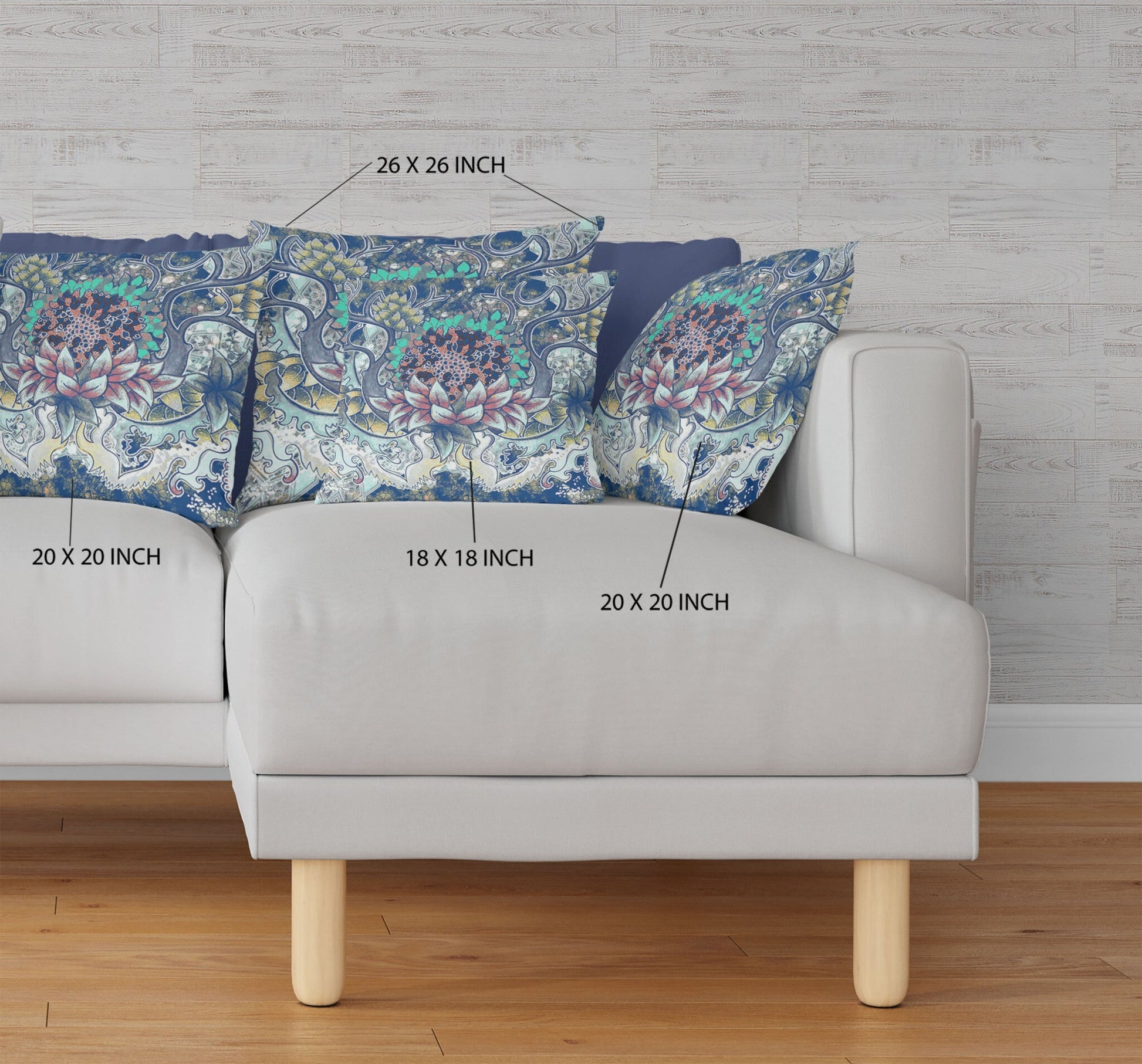 20" Blue Aqua Flower Bloom Suede Throw Pillow