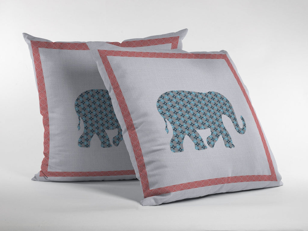26" Blue Pink Elephant Indoor Outdoor Throw Pillow