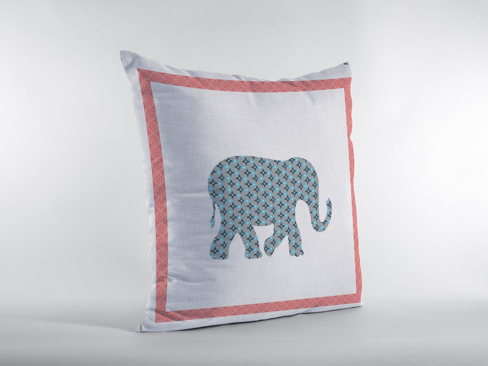 26" Blue Pink Elephant Indoor Outdoor Throw Pillow