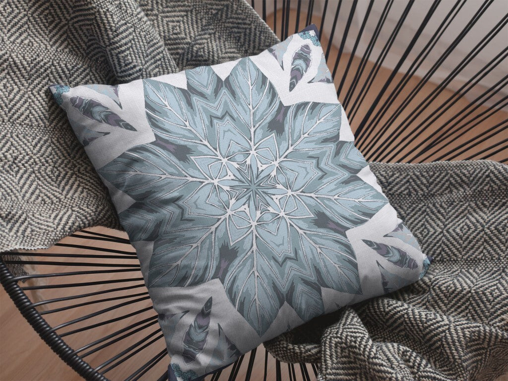 20" Blue Floral Forest Indoor Outdoor Throw Pillow