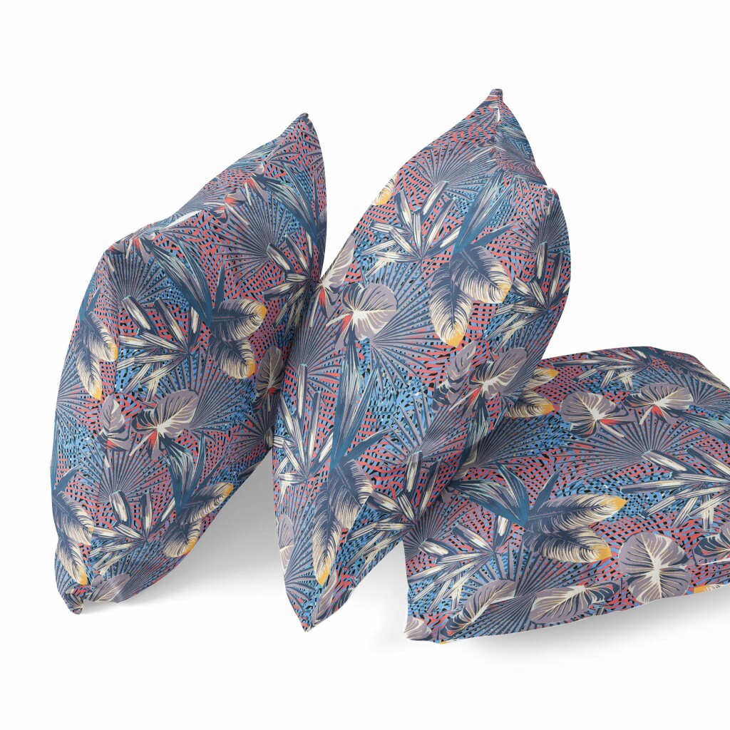 26" Indigo Red Tropical Indoor Outdoor Throw Pillow
