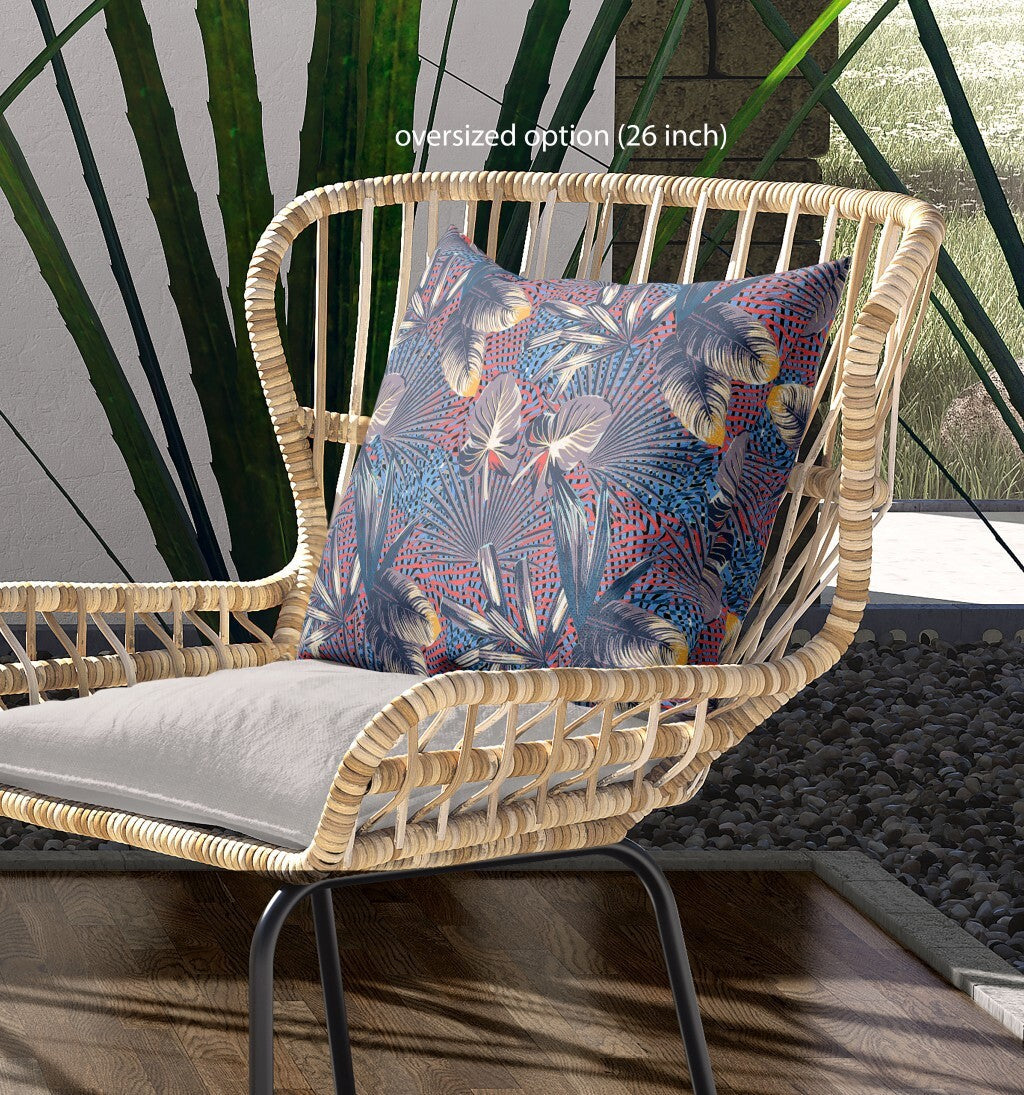 26" Indigo Red Tropical Indoor Outdoor Throw Pillow