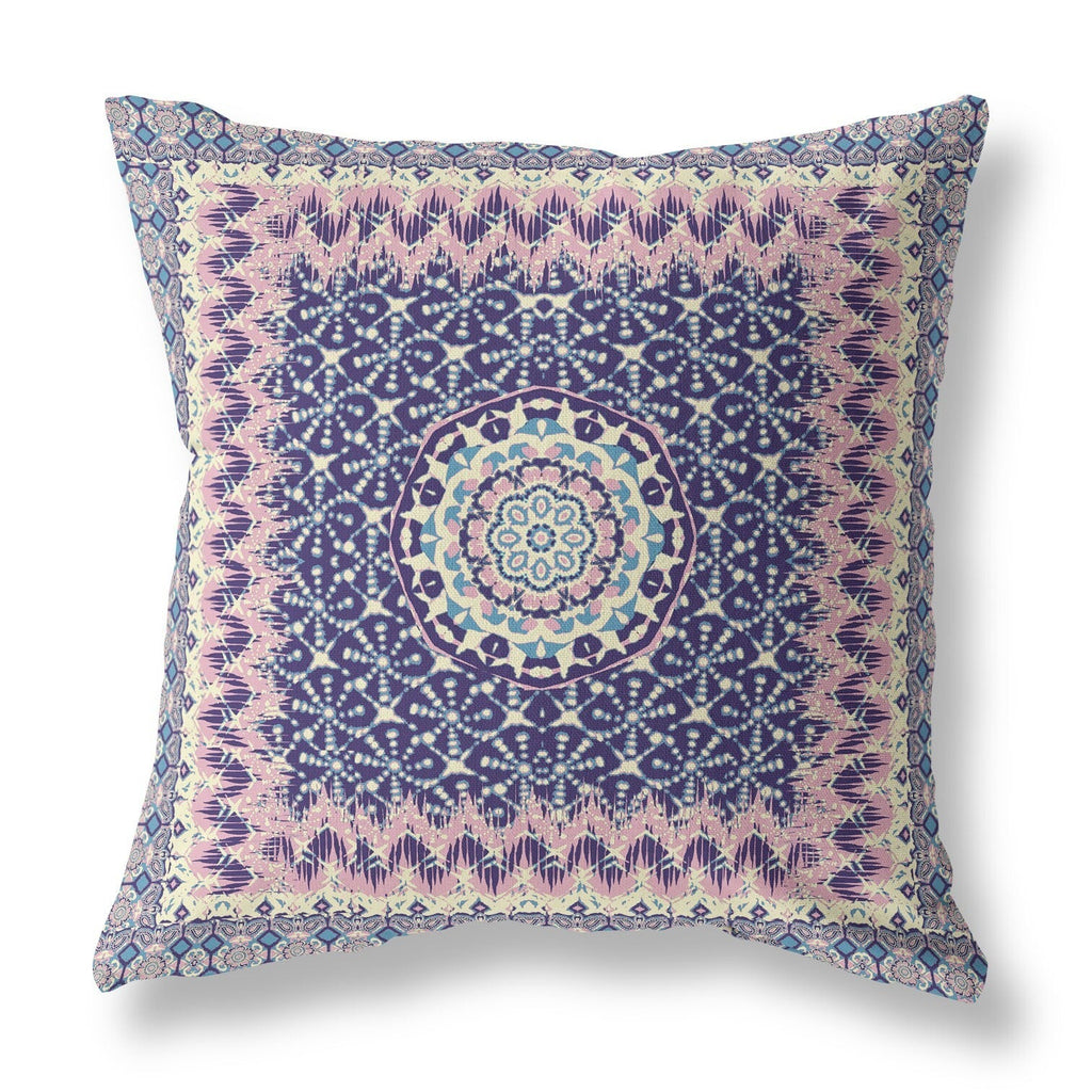 20" Pink Indigo Holy Floral Indoor Outdoor Throw Pillow