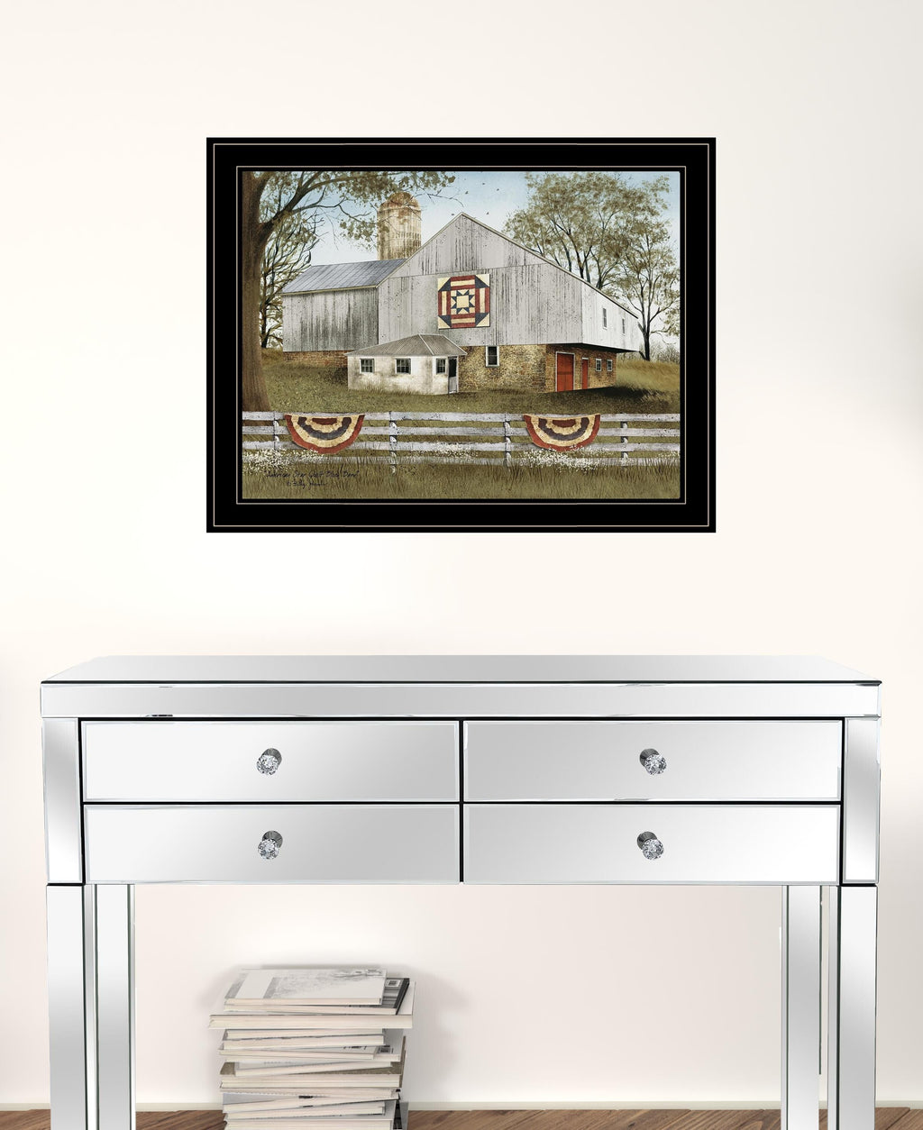 American Star Quilt Block Barn 4 Black Framed Print Wall Art
