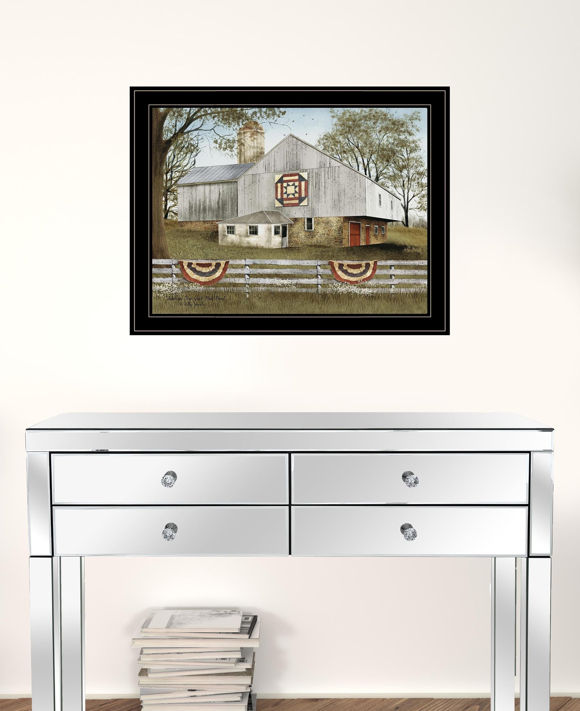 American Star Quilt Block Barn 4 Black Framed Print Wall Art