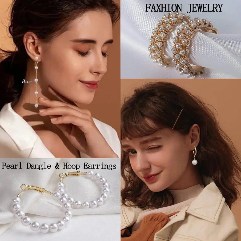 42 Pairs Gold Hoop Earrings Set for Women, Fashion Chunky Pearl Earrings Multipack