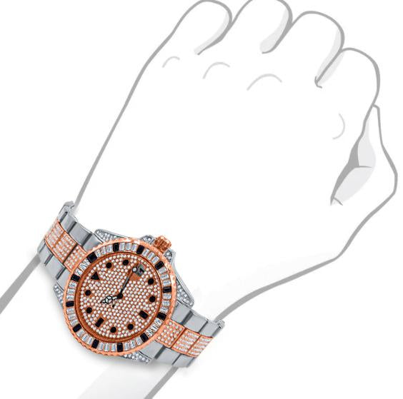 42mm CZ Pave Crystal Watch And Bracelet Set Rose Gold