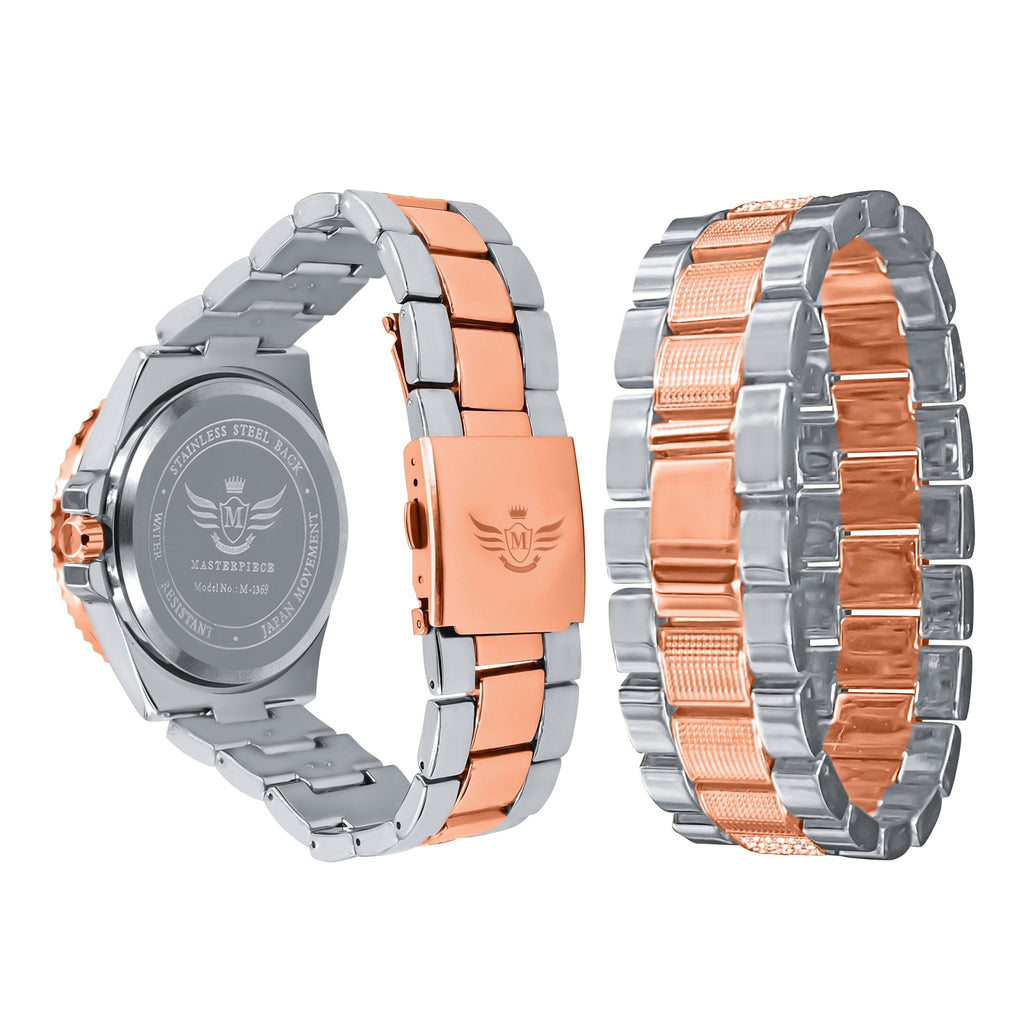 42mm CZ Pave Crystal Watch And Bracelet Set Rose Gold