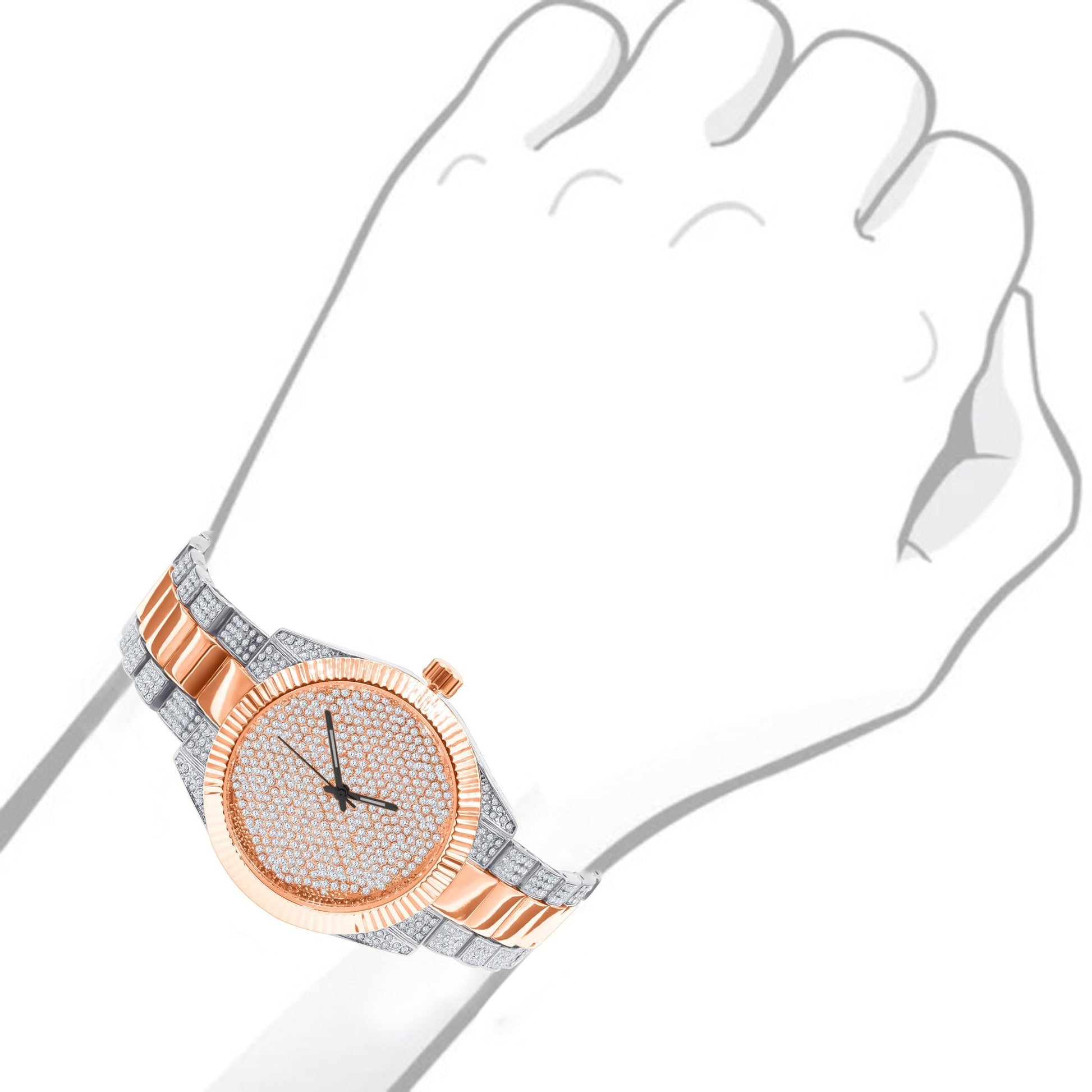 42mm CZ Stainless Steel Bling Watch For Men Women Dress