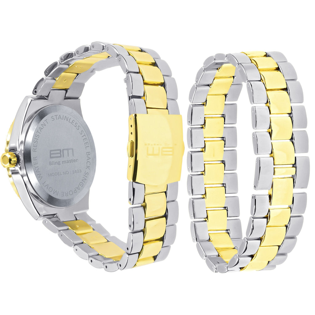 42mm CZ Stainless Steel Pave Watch With Metal Bracelet