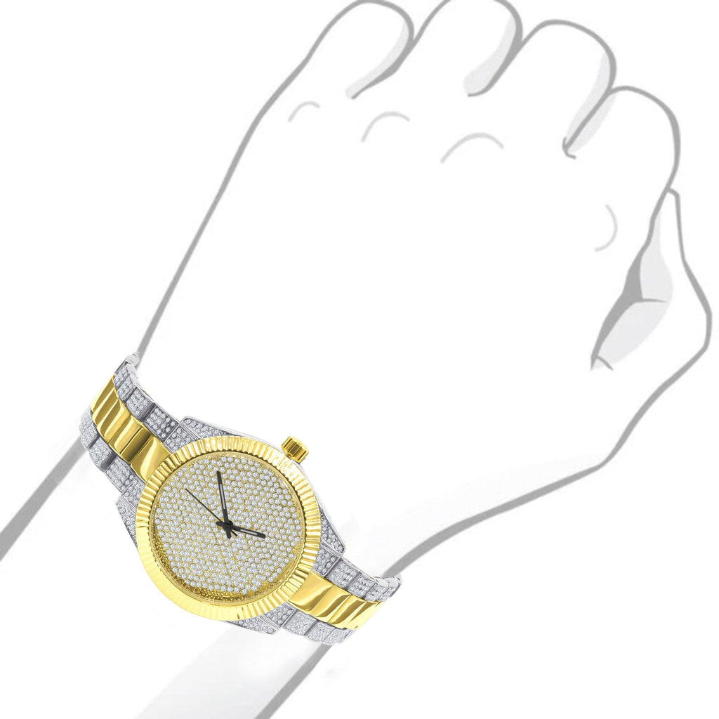 42mm CZ Stainless Steel Pave Watch With Metal Bracelet