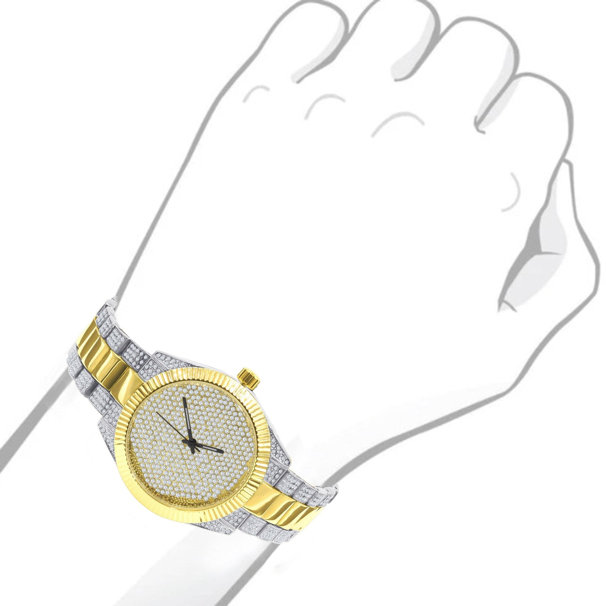 42mm CZ Stainless Steel Pave Watch With Metal Bracelet