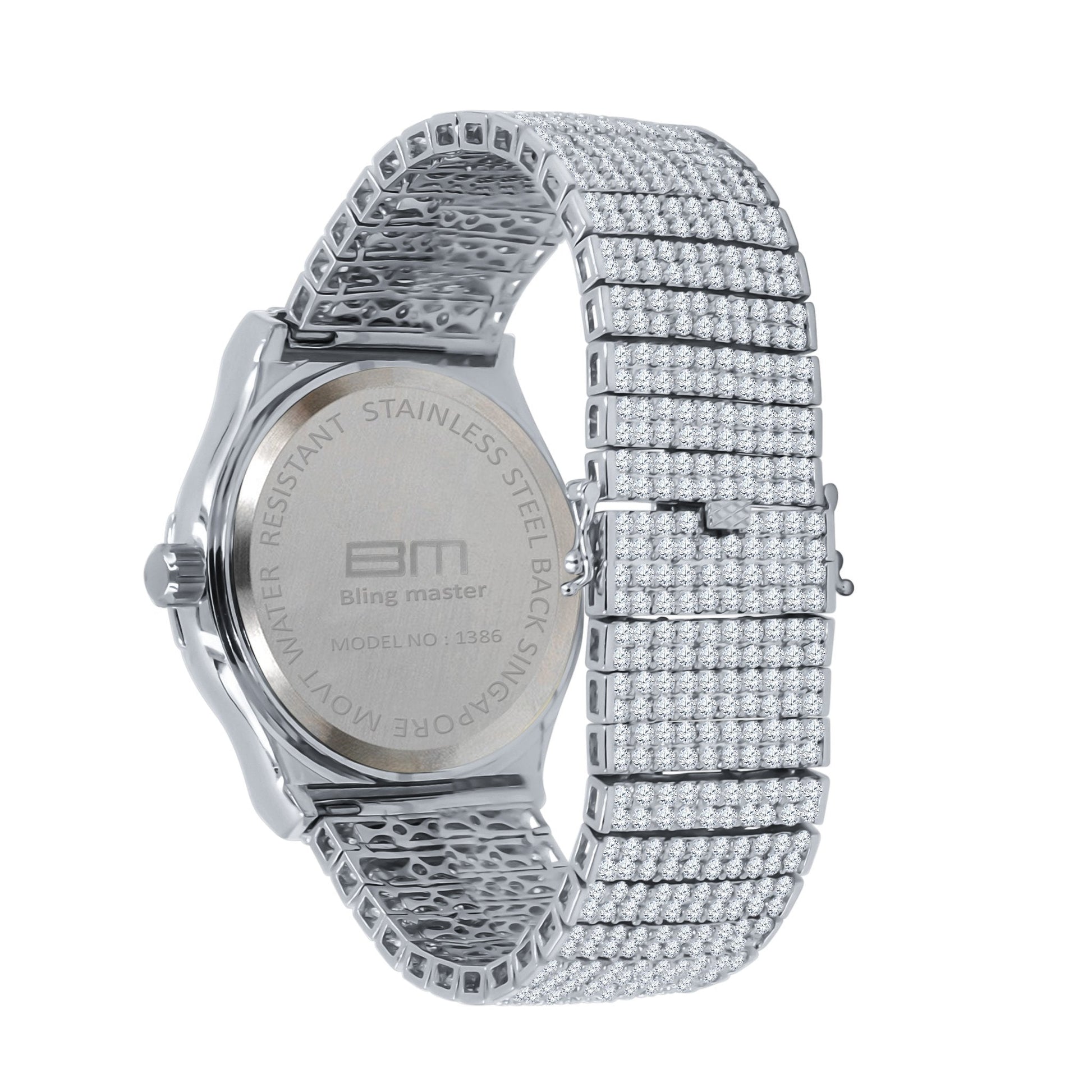 42mm Men's CZ Studded Silver Steel Bracelet Classic Watch