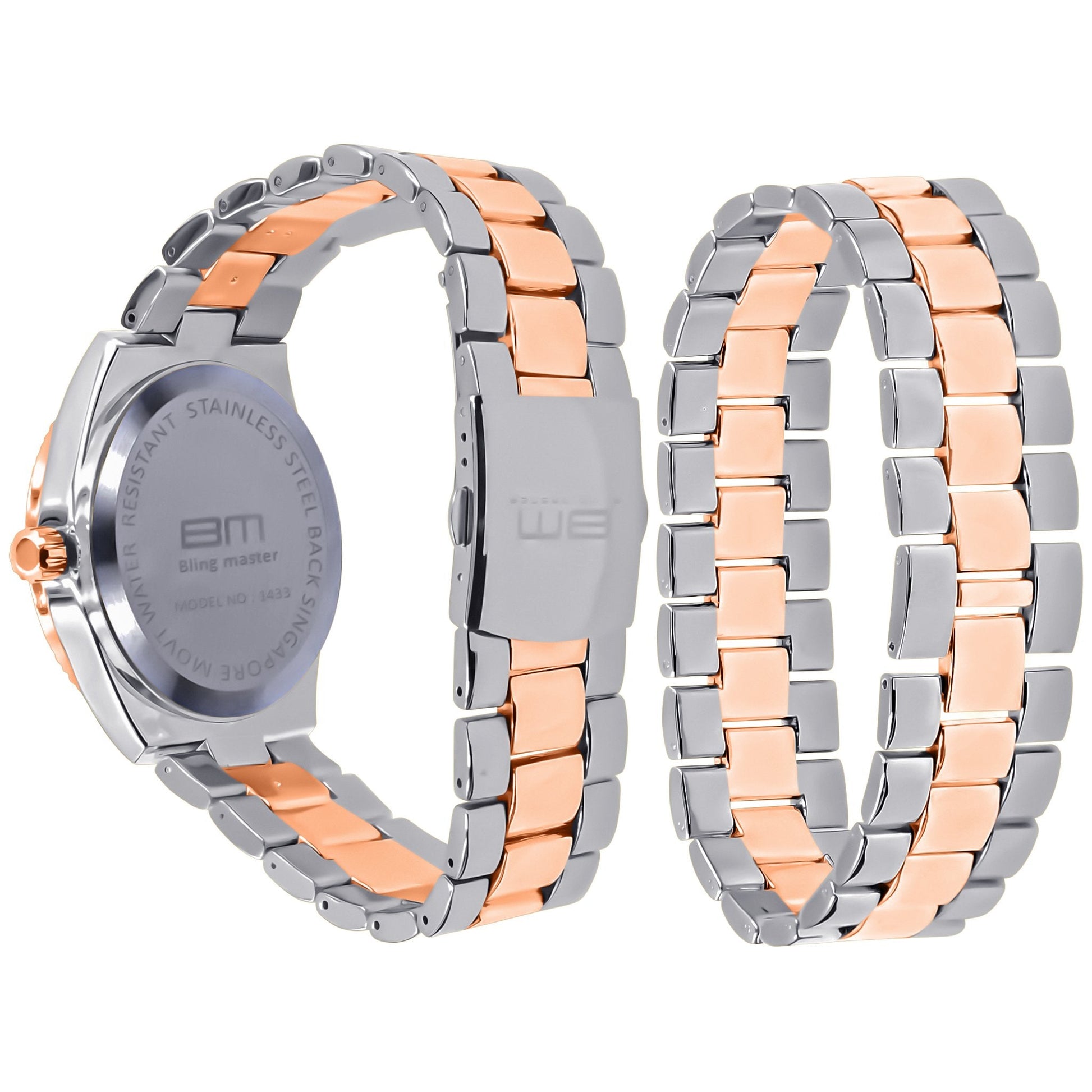 42mm Slate Dial Watch And CZ Two Tone Bracelet Set Women