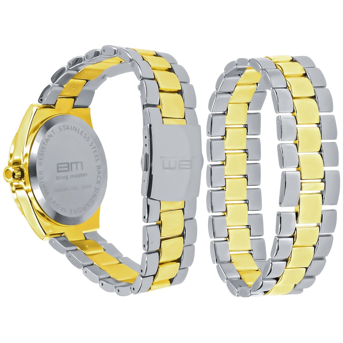 42mm Two Tone CZ Watch And Bracelet Set Luxury Dress