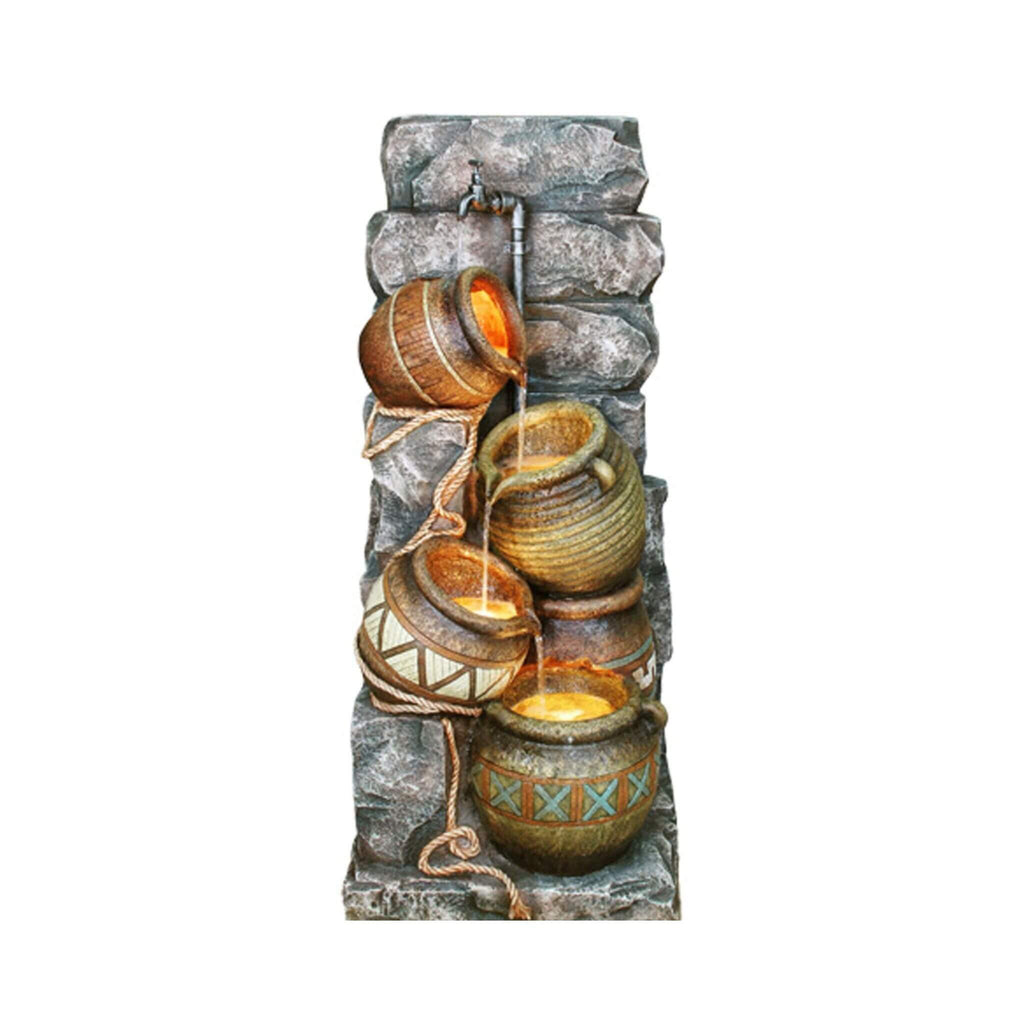 Alora 43-Inch Tall Outdoor Polyresin Potter Pitcher Fountain With LED Lights (SAK72143)