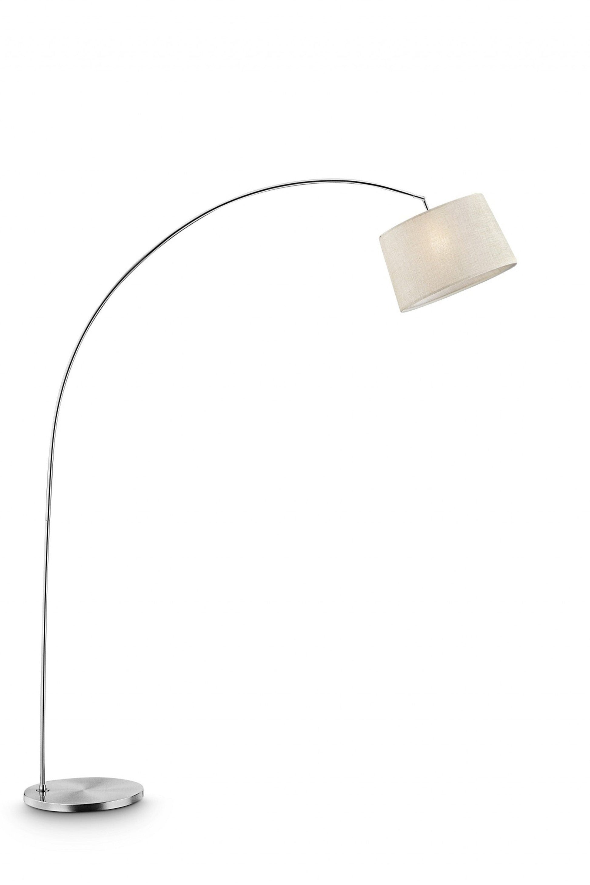 Silver Metal Arch Floor Lamp with Beige Fabric Shade