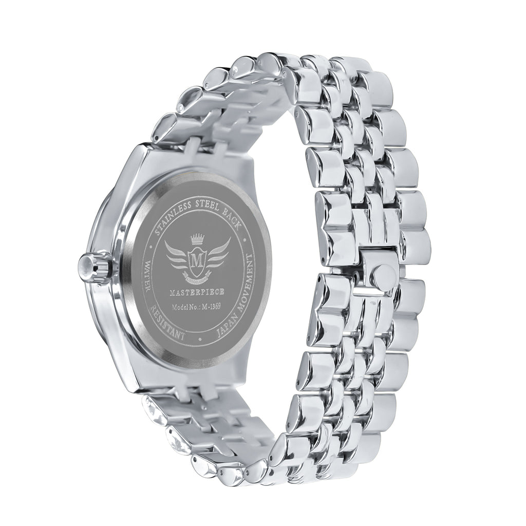 43mm CZ Alloy Iced Out Hip Hop Bling Watch Silver Mens