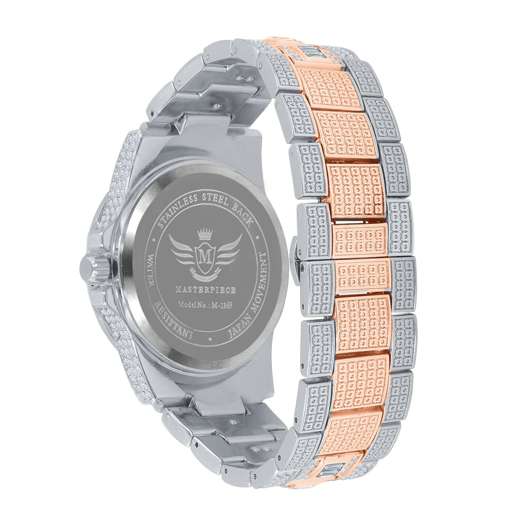 43mm CZ Iced Out Hip Hop Watch Pave Dial Bracelet Gold Tone