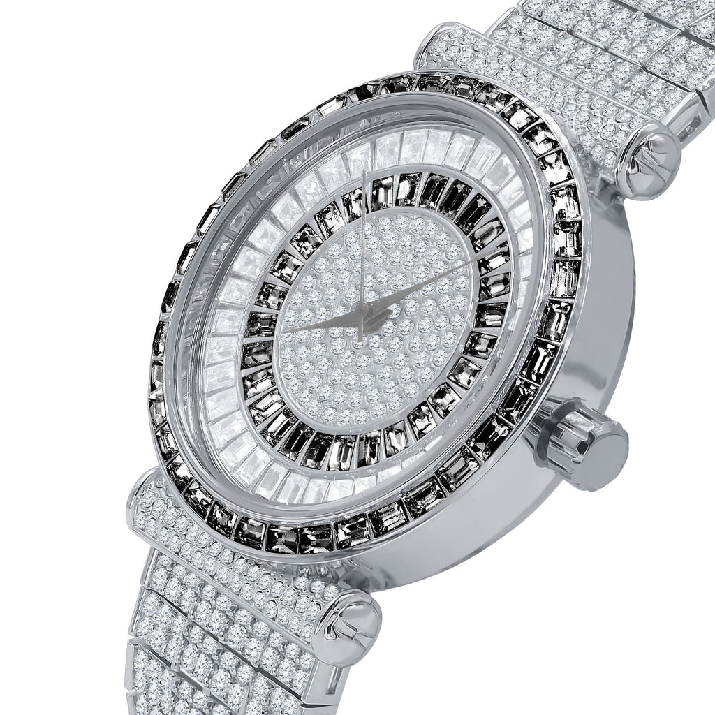 44mm CZ Iced Out Alloy Watch Baguette Pave Sparkle Style