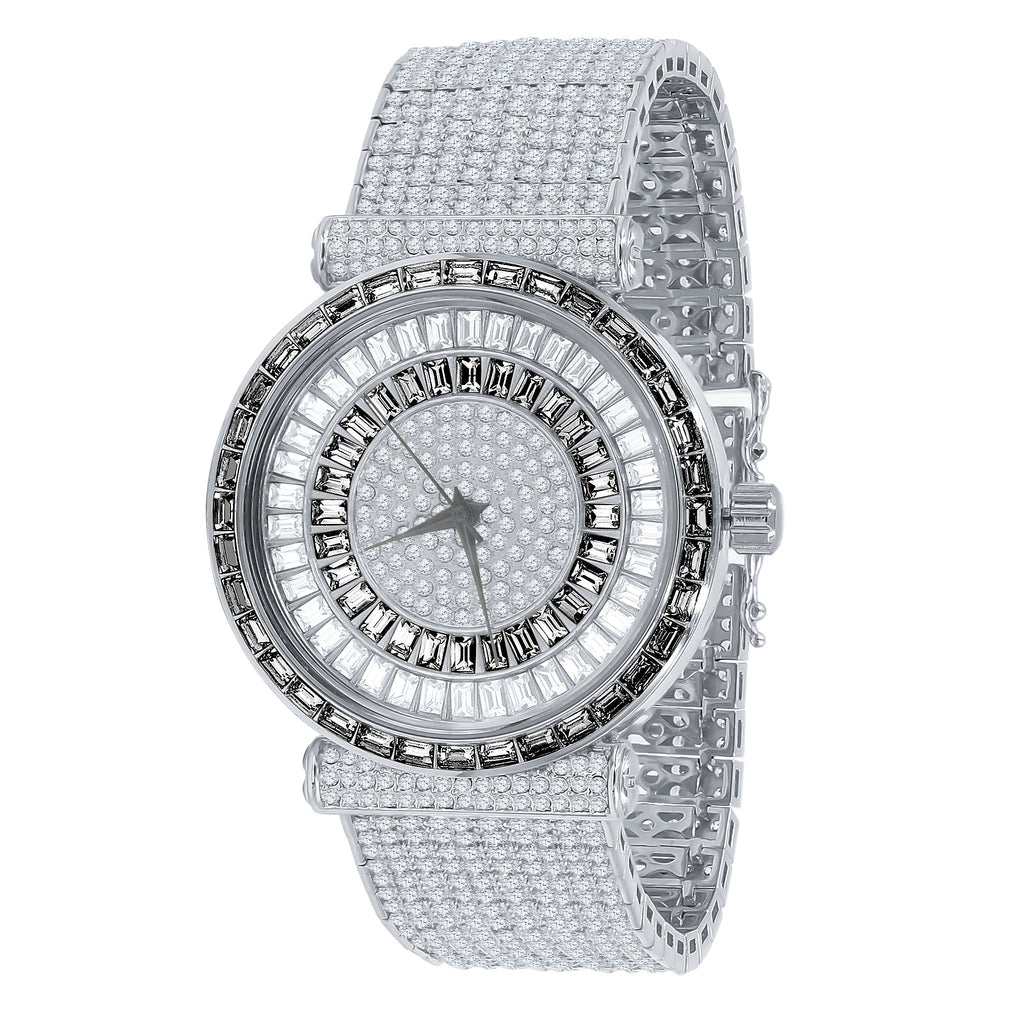 44mm CZ Iced Out Alloy Watch Baguette Pave Sparkle Style