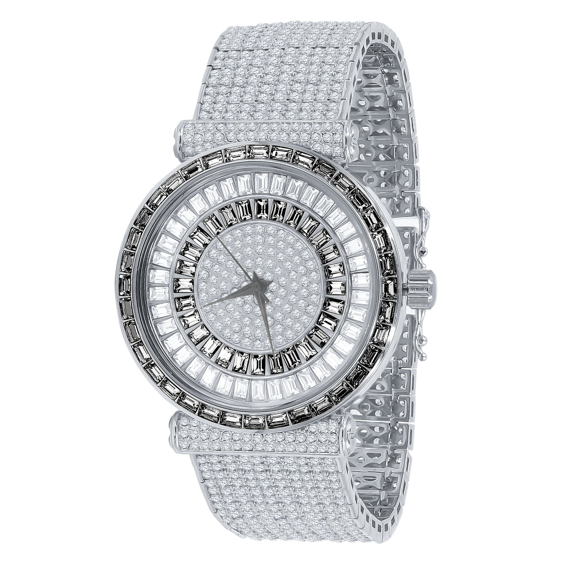 44mm CZ Iced Out Alloy Watch Baguette Pave Sparkle Style