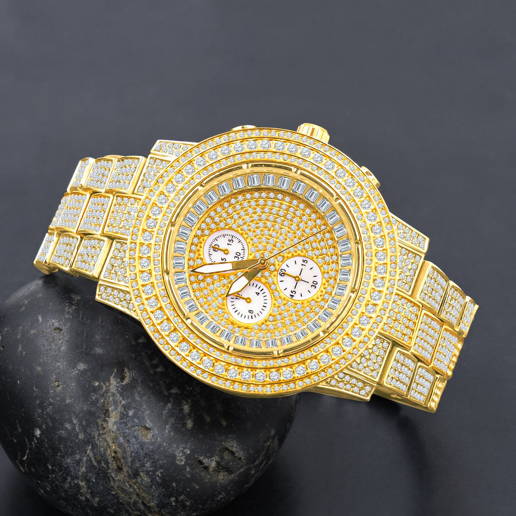 44mm Cz Iced Out Hip Hop Alloy Link Bracelet Watch Style