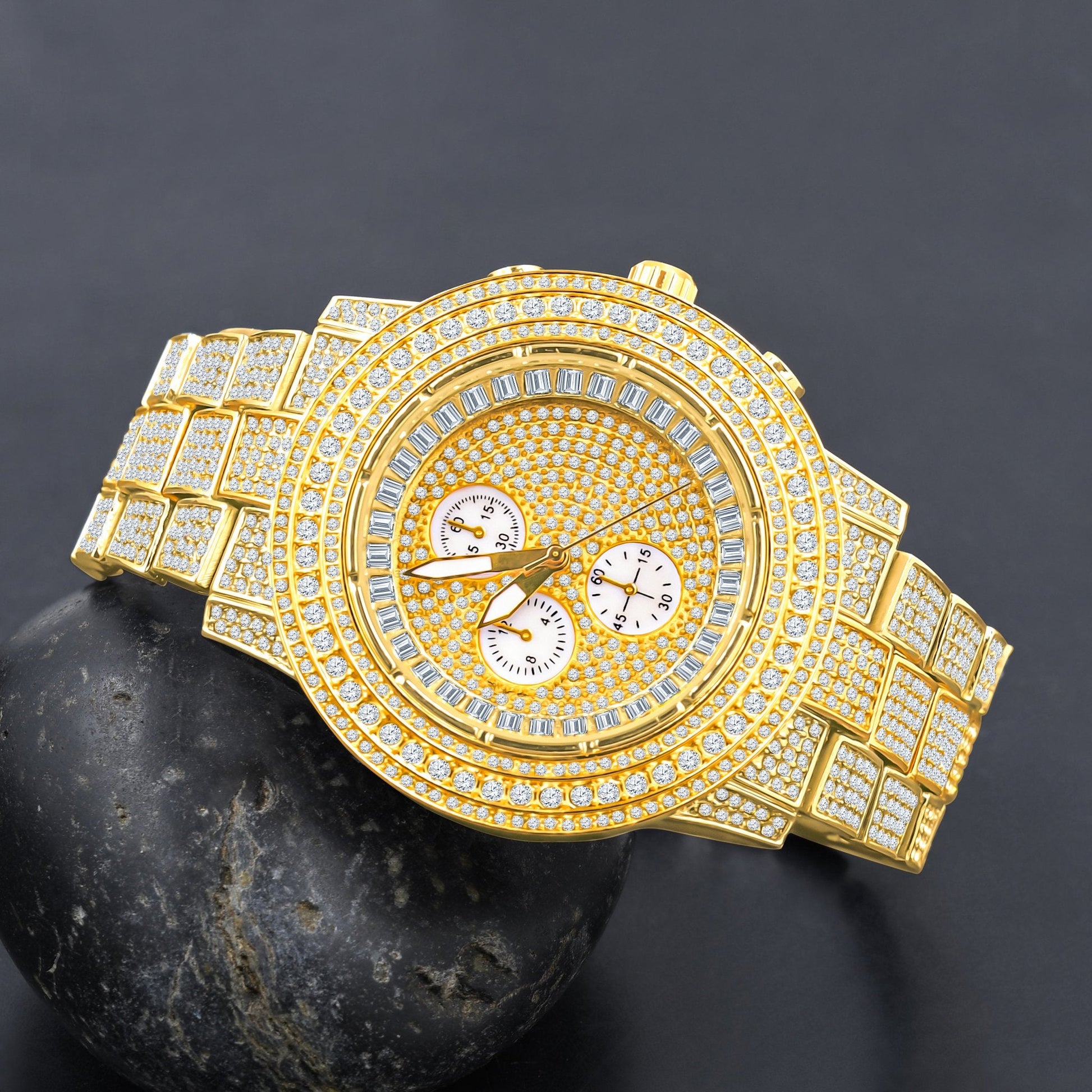 44mm Cz Iced Out Hip Hop Alloy Link Bracelet Watch Style