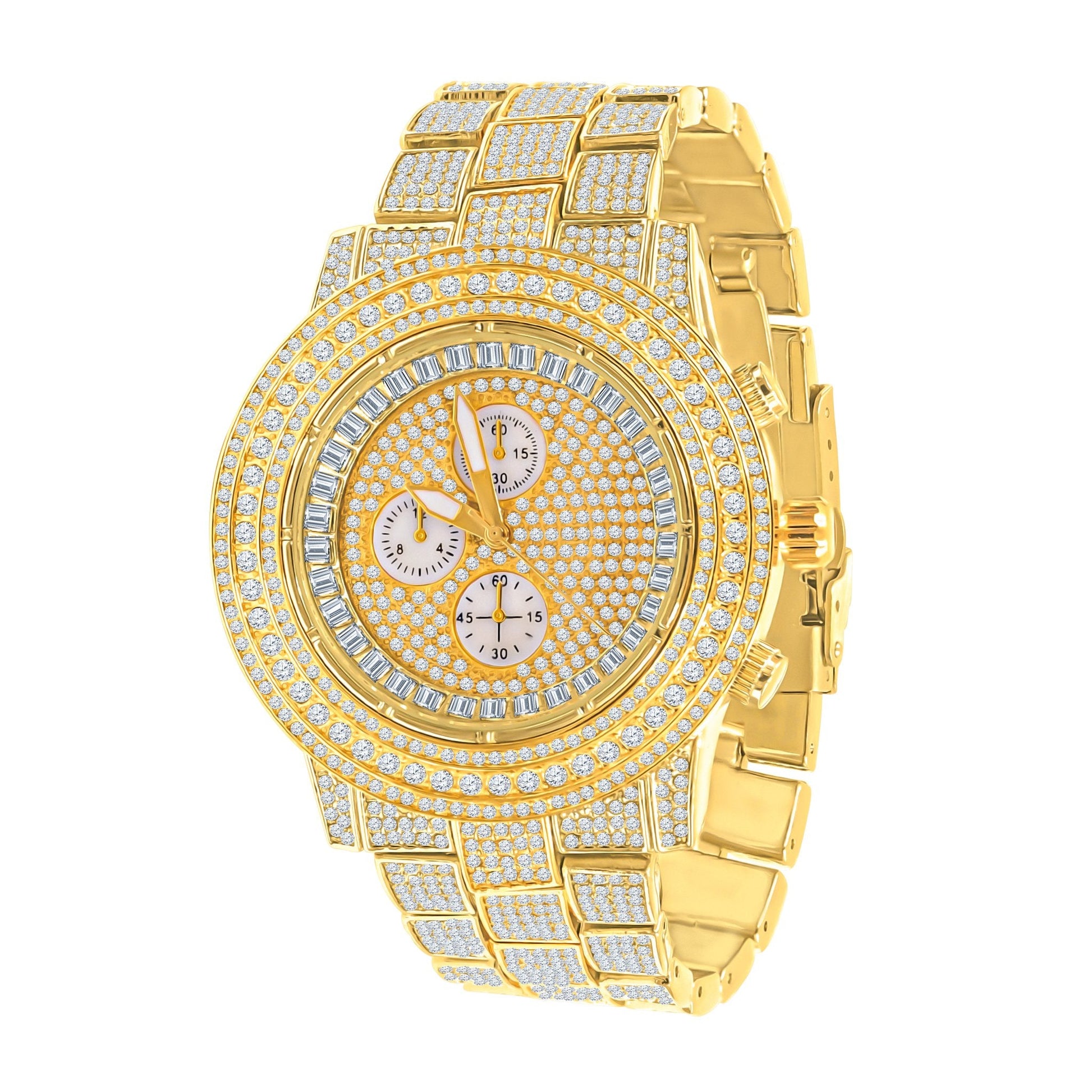 44mm Cz Iced Out Hip Hop Alloy Link Bracelet Watch Style