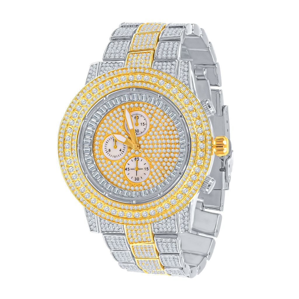 44mm CZ Iced Out Hip Hop Bling Watch Gold Silver Men