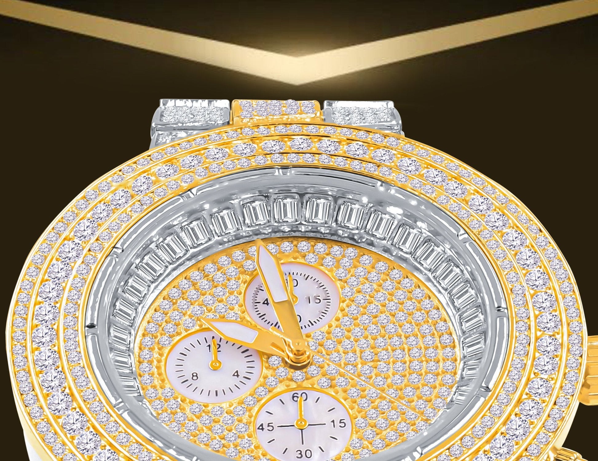 44mm CZ Iced Out Hip Hop Bling Watch Gold Silver Men