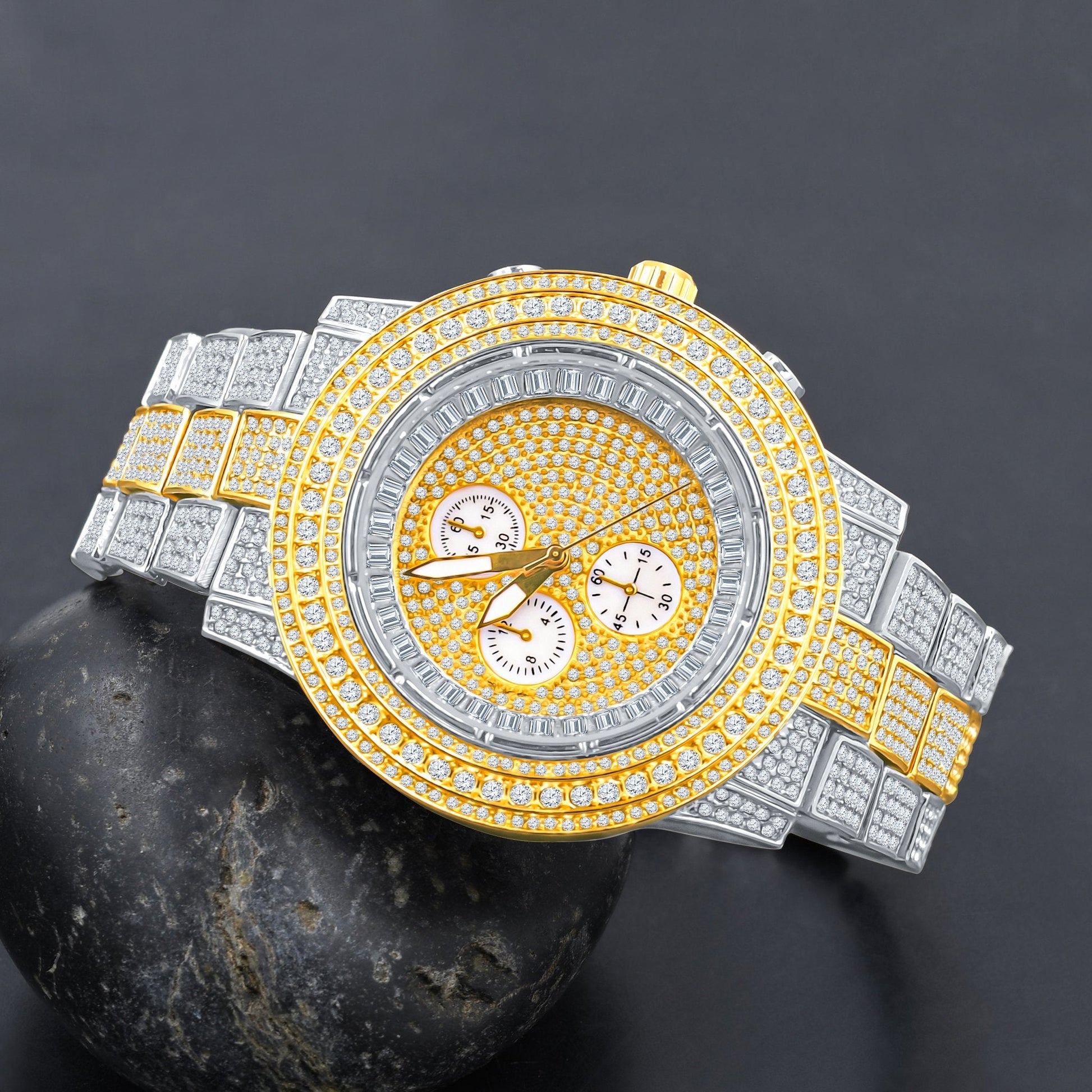 44mm CZ Iced Out Hip Hop Bling Watch Gold Silver Men