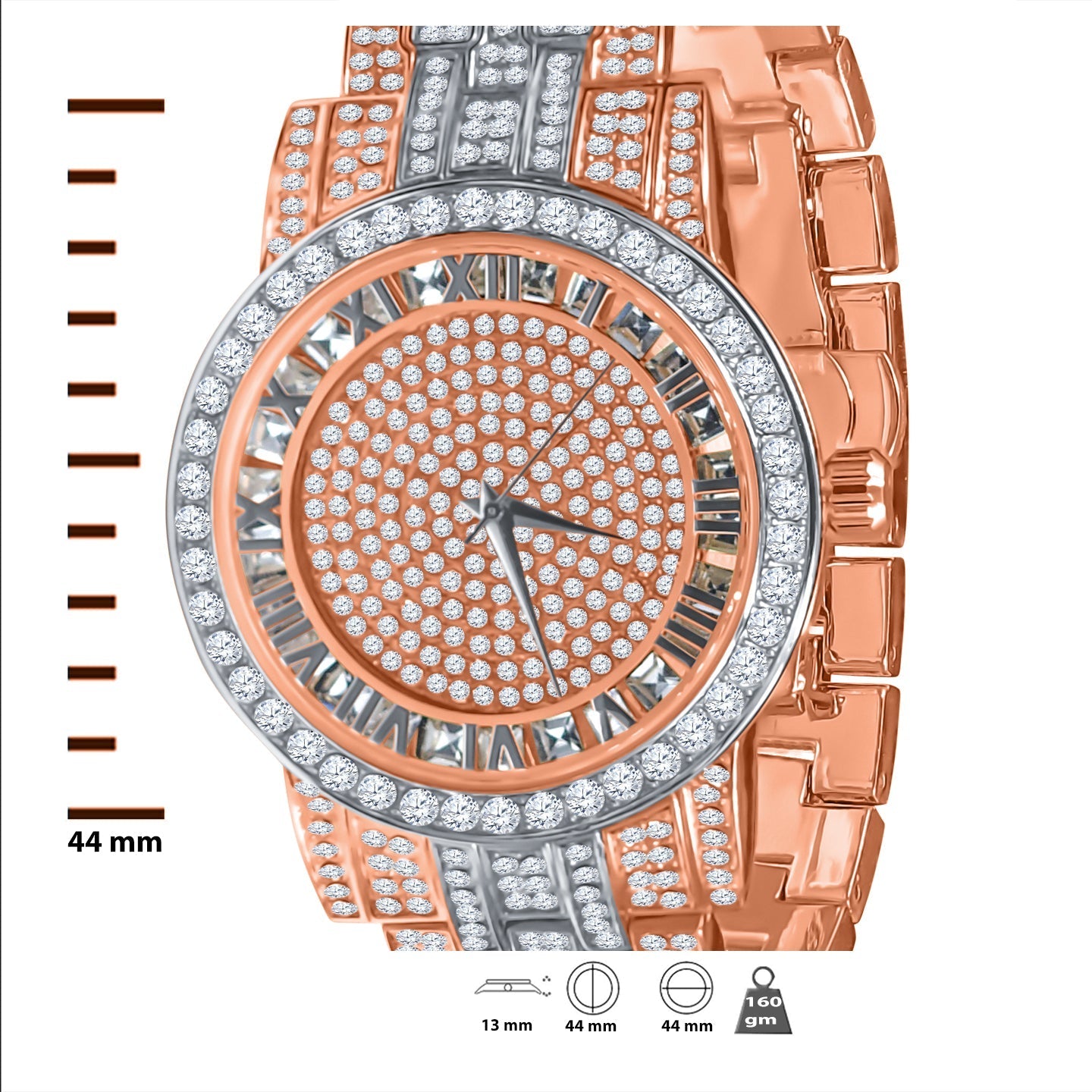 44mm Two Tone Pave CZ Luxury Watch And Bracelet Set