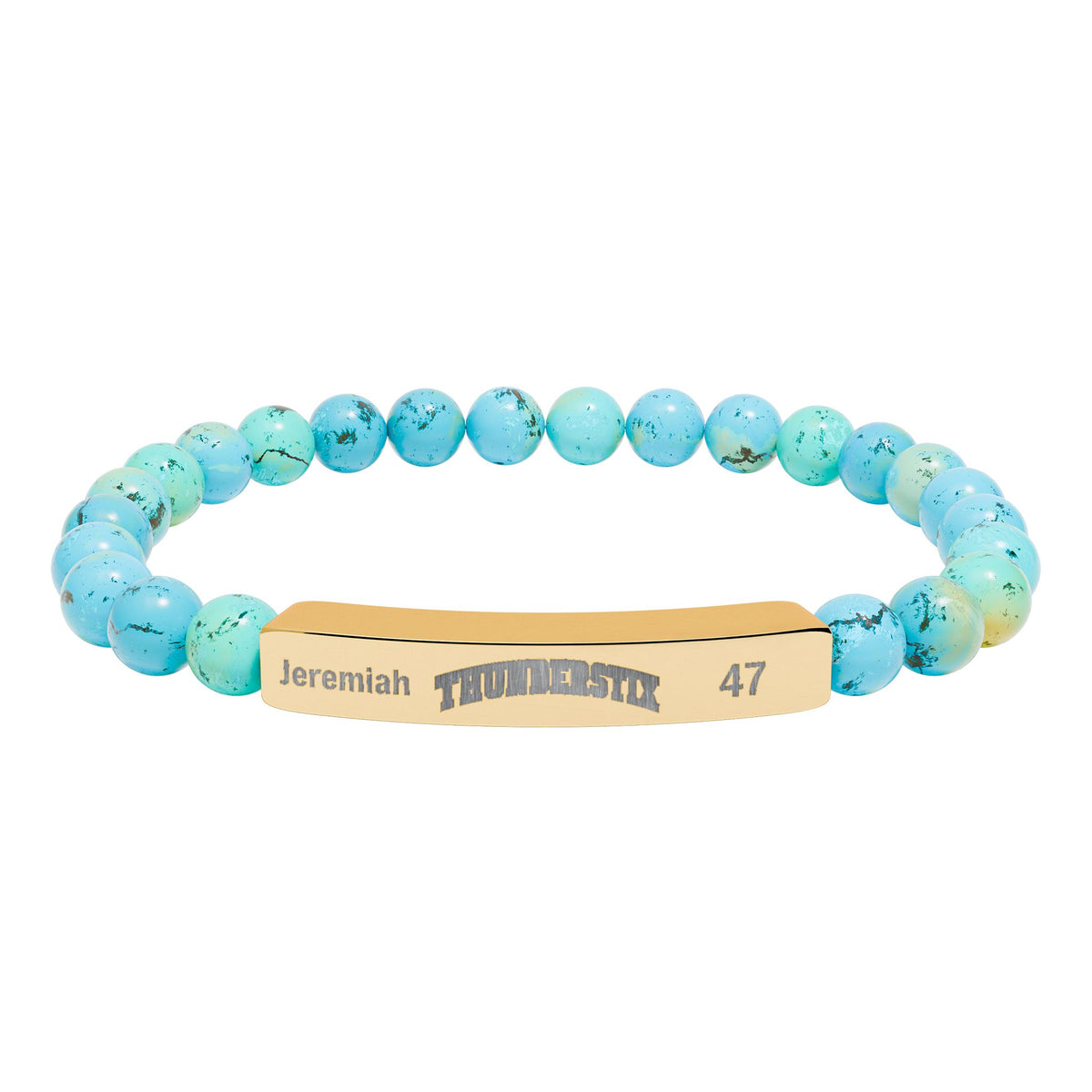 Natural Stone Stretch Bar Bracelet (Engraving - Thundersticks) Personalization Avail (Player Name and #)
