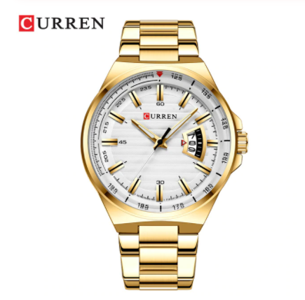 45mm Gold Alloy Mens Classic Watch White Dial Quartz