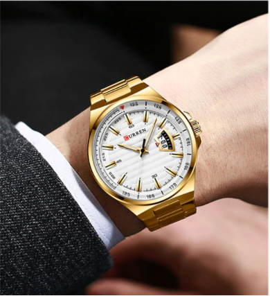 45mm Gold Alloy Mens Classic Watch White Dial Quartz