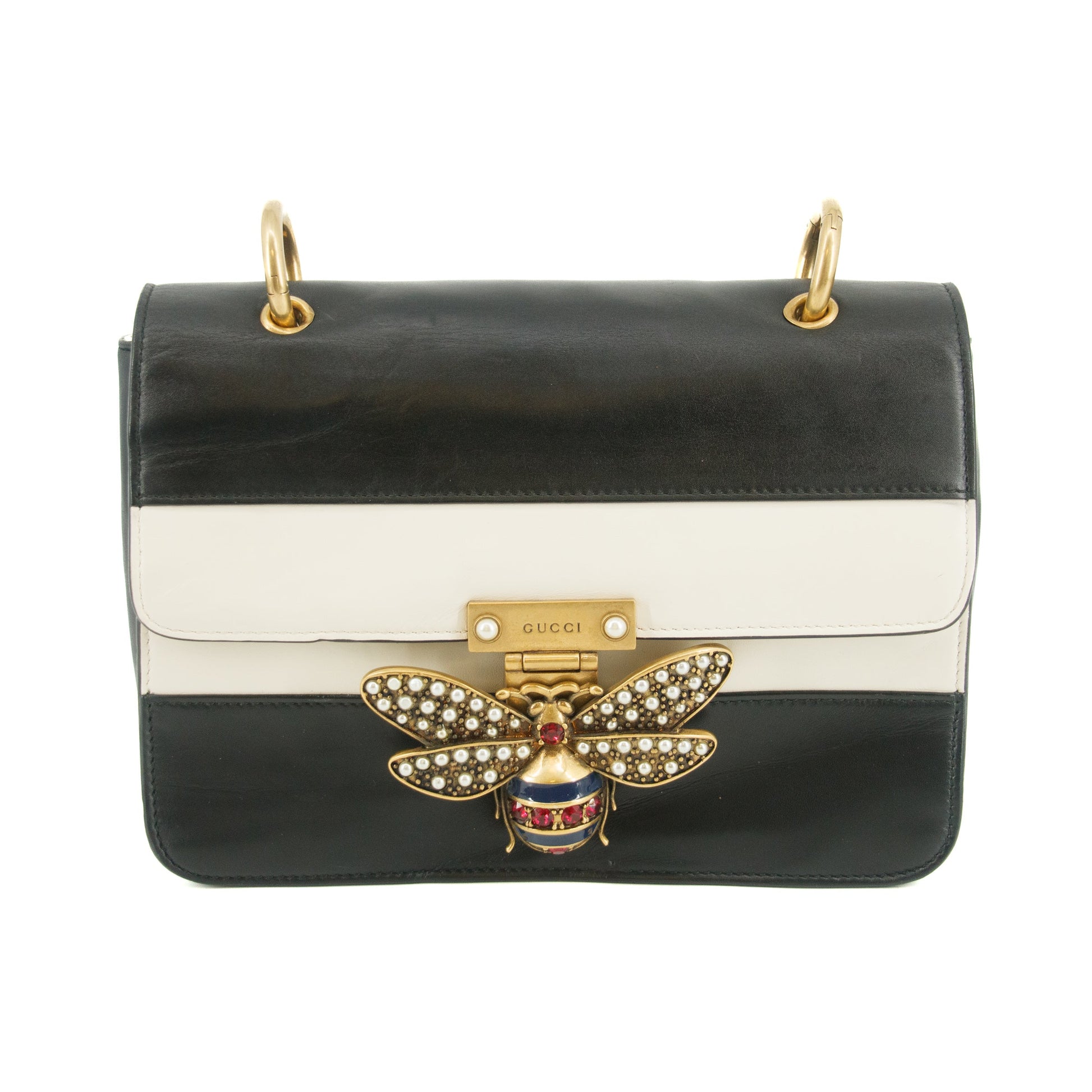 Gucci Black x Ivory Queen Margaret Leather Shoulder Bag #4622