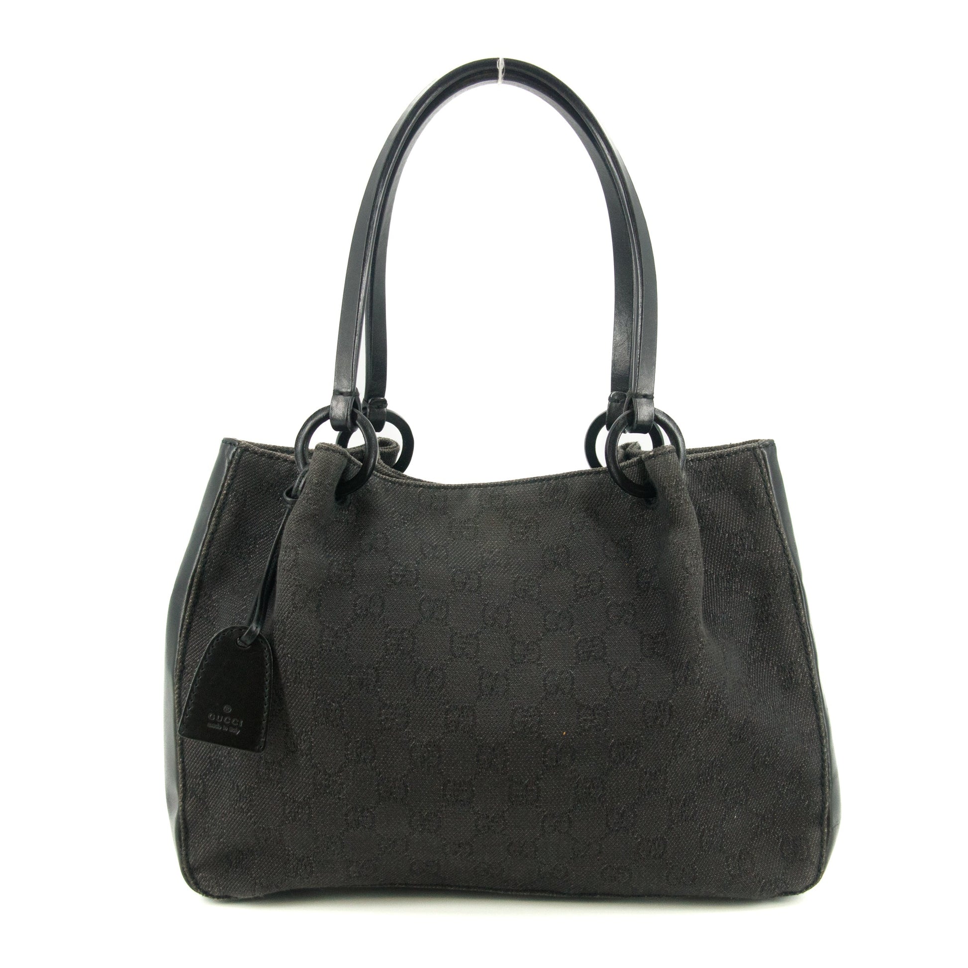 Gucci Black GG Canvas x Leather Tote Bag w/ Pouch #4623