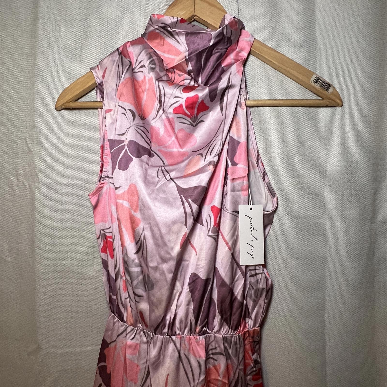 Petal & Pup Amelia Halterneck Floral Sleeveless Satin Maxi Dress