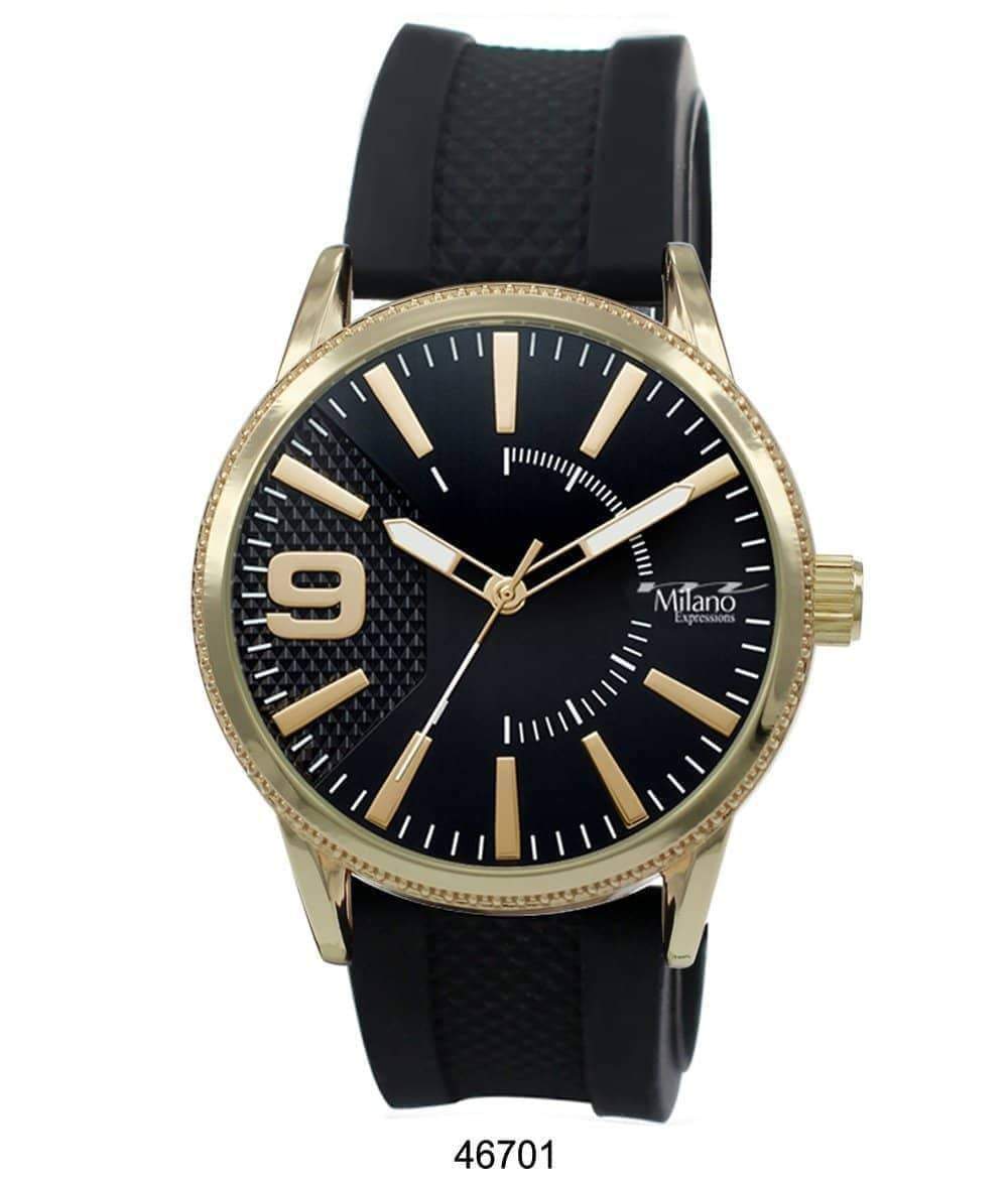 48MM Oversized Black Dial Rubber Strap Watch Gold Accent