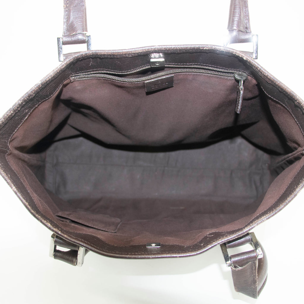 Gucci GG Canvas Coated Supreme Beige x Brown Leather Shoulder Bag #4675