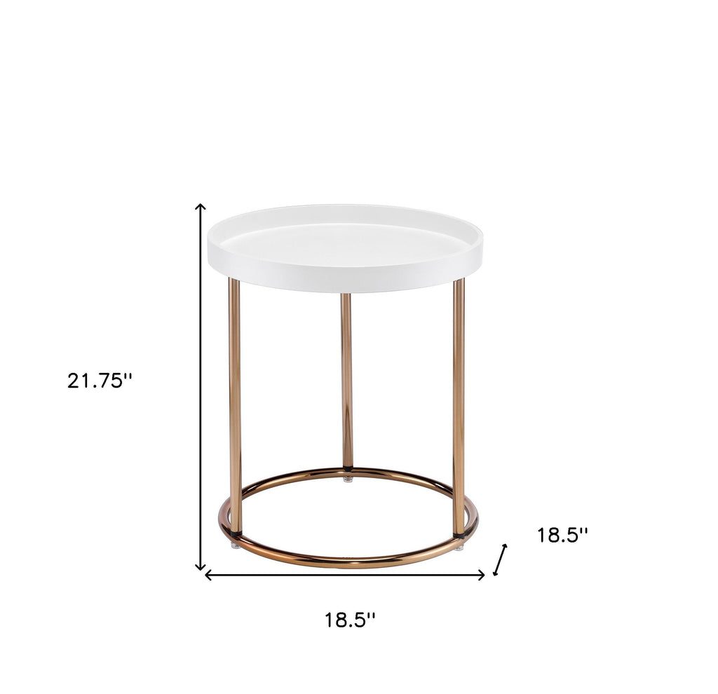 22" Copper And White Round End Table