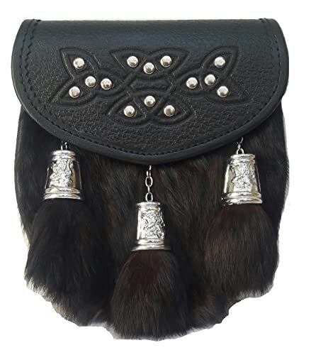 Scottish Kilt Black Rabbit Semi Dress Sporran Big Lion Design Tassels