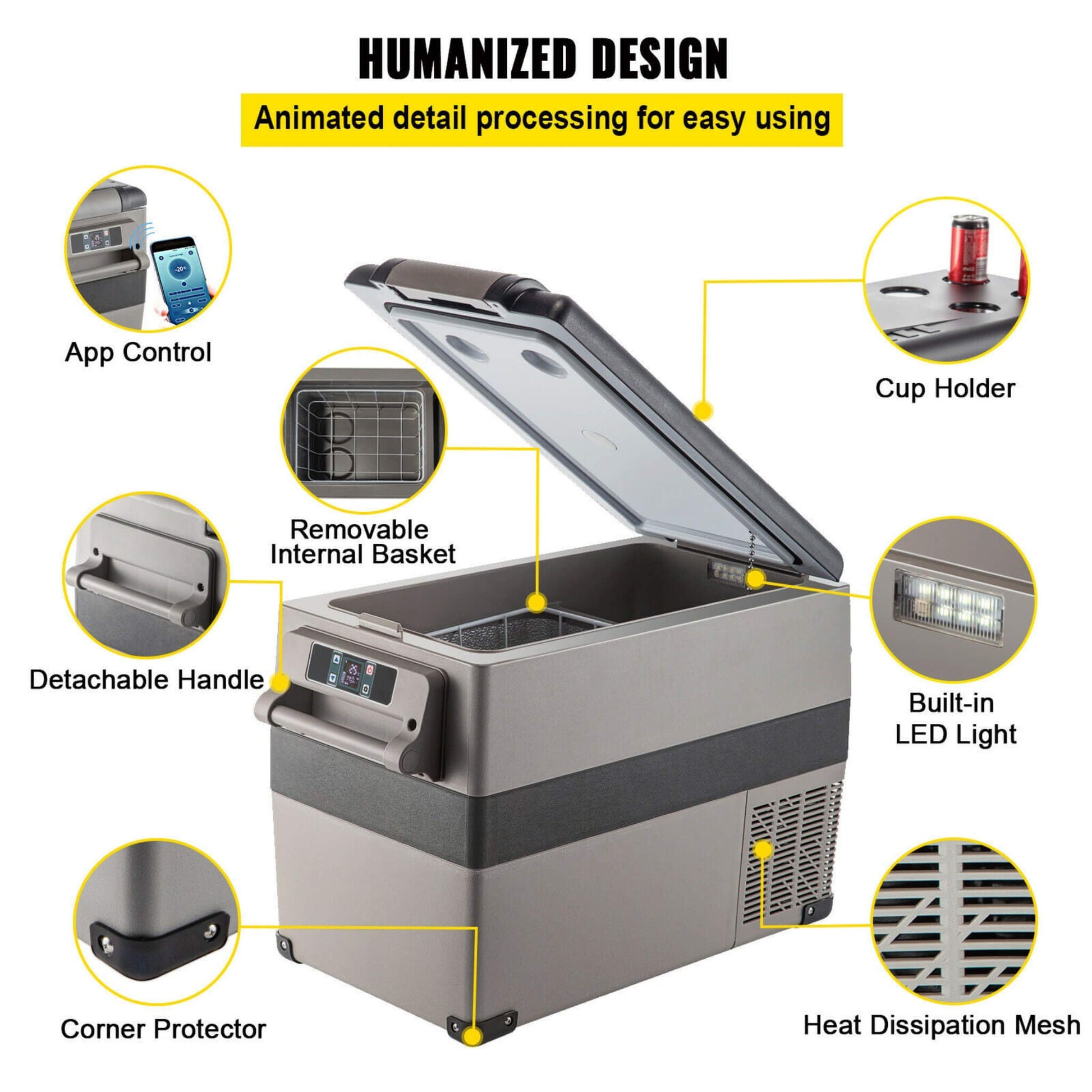47.5QT Mini Portable Compact 12V Car Refrigerator Freezer Cooler, 45L (SAK68145)